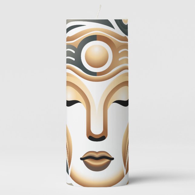 Minimalist Zen Music Goddess Geometric Abstract Pillar Candle (Front)