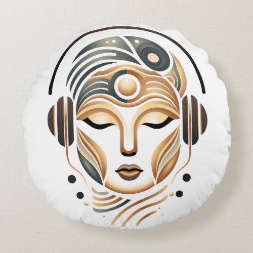 Minimalist Zen Music Goddess Geometric Abstract Round Pillow