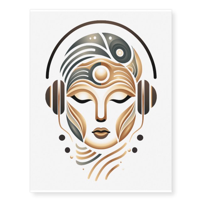 Minimalist Zen Music Goddess Geometric Abstract Temporary Tattoos (Front)
