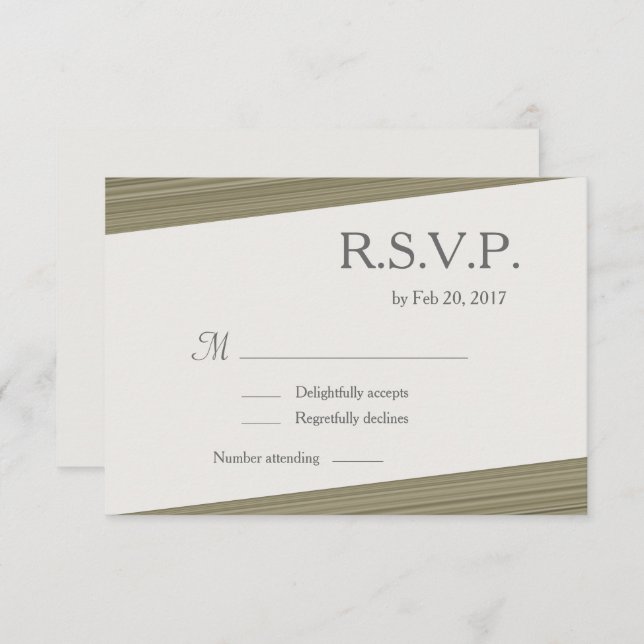 Minimalist zen olive green gray stripes rsvp invitation (Front/Back)