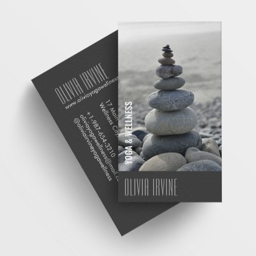 Minimalist Zen Stones Yoga  Wellness Black Business Card