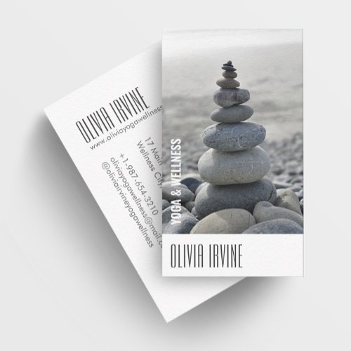 Minimalist Zen Stones Yoga  Wellness White Busine Business Card