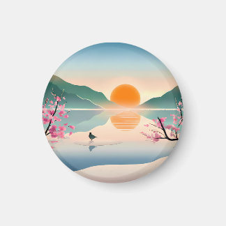 Minimalist Zen Sunrise Lake Magnet