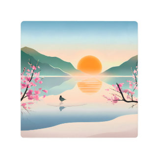 Minimalist Zen Sunrise Lake Metal Print