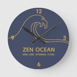 Minimalist Zen Wave - Abstract Ocean Line Round Clock