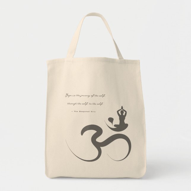 Minimalist Zen Yoga Spiritual Om Aum Calligraphy Tote Bag (Front)