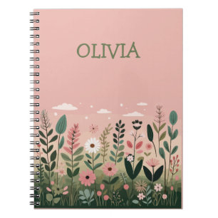 MinimalistCartoon Wildflowers Floral Personalized Notebook