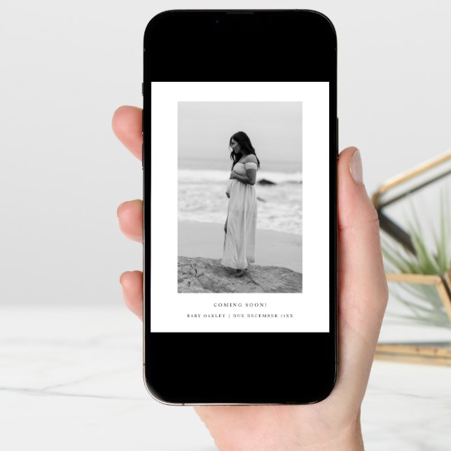 Minimalistic 2-Photo Black White Baby Pregnancy Announcement (Front Digital)