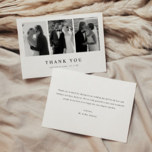 Minimalistic 3-Photo Black & White Wedding Thank You Card