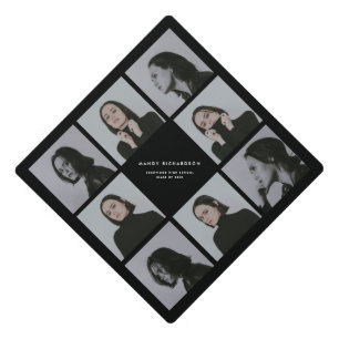 Minimalistic 8-Photo Black & White Class of 2026 Graduation Cap Topper