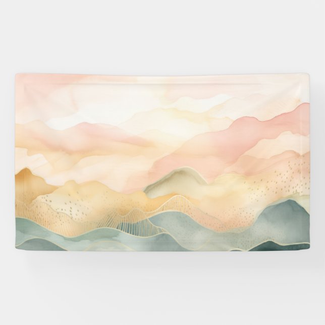 Minimalistic Abstract Landscape in Soft Pastels.  Banner (Horizontal)