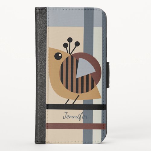 Minimalistic abstract with a bird  custom name  iPhone x wallet case