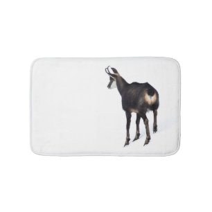 Minimalistic Alpine Chamois mountain goat on snow Bath Mat