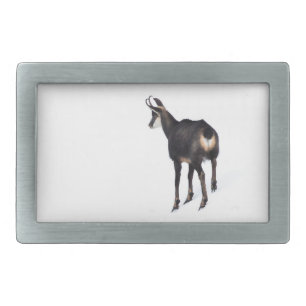Minimalistic Alpine Chamois mountain goat on snow Belt Buckle