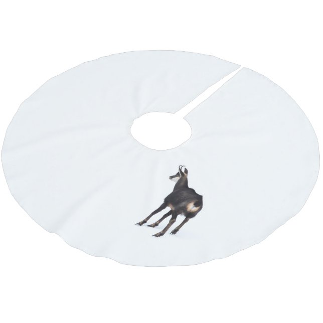 Minimalistic Alpine Chamois mountain goat on snow Brushed Polyester Tree Skirt (Angled)