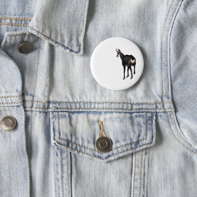 Minimalistic Alpine Chamois mountain goat on snow Button (In Situ)