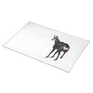 Minimalistic Alpine Chamois mountain goat on snow Cloth Placemat