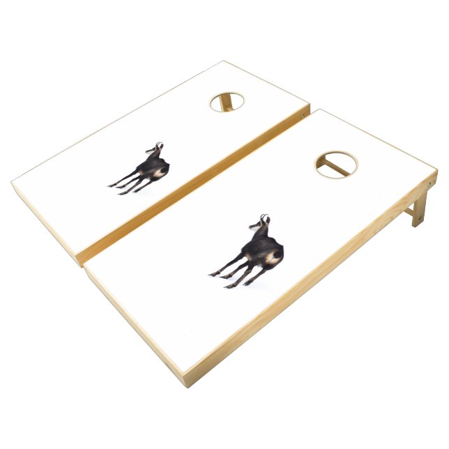 Minimalistic Alpine Chamois mountain goat on snow Cornhole Set (Angled)