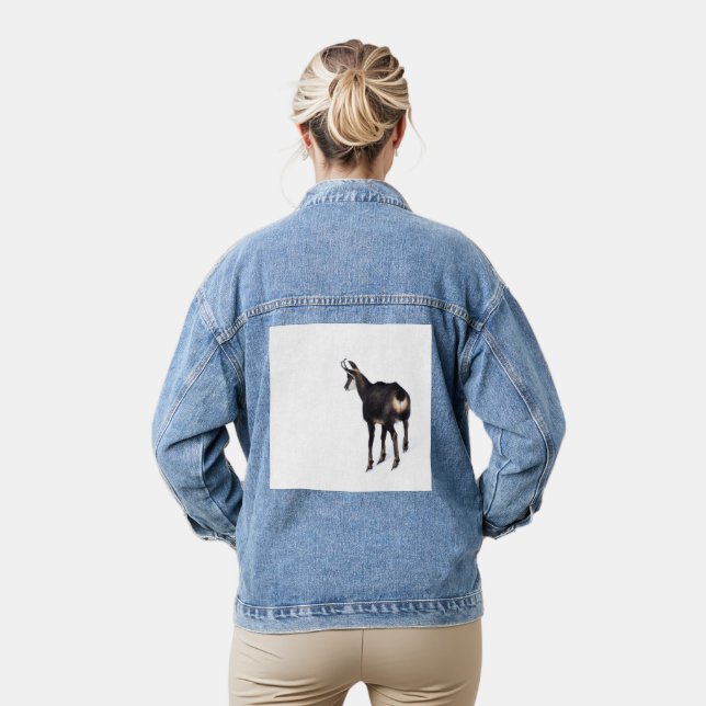 Minimalistic Alpine Chamois mountain goat on snow Denim Jacket (Model)