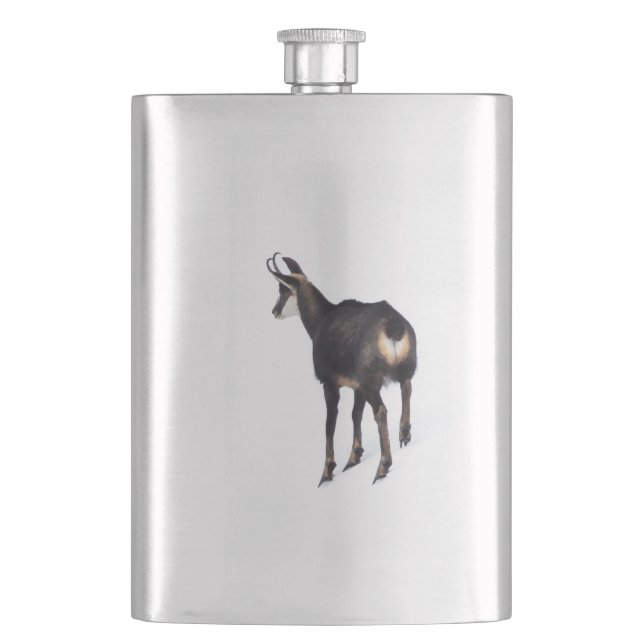 Minimalistic Alpine Chamois mountain goat on snow Flask (Front)