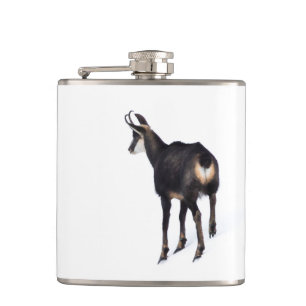Minimalistic Alpine Chamois mountain goat on snow Flask