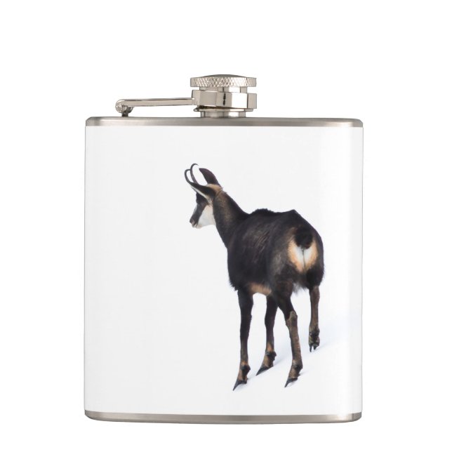 Minimalistic Alpine Chamois mountain goat on snow Flask (Front)