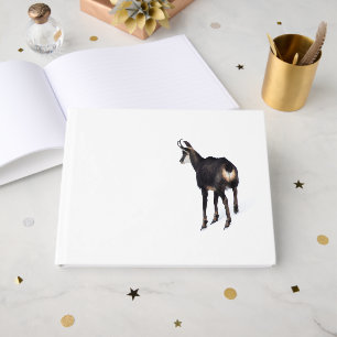 Minimalistic Alpine Chamois mountain goat on snow Guest Book