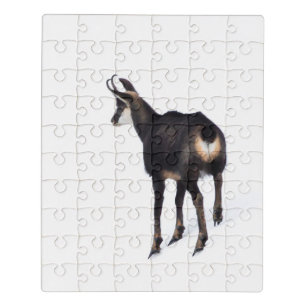 Minimalistic Alpine Chamois mountain goat on snow Jigsaw Puzzle