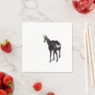 Minimalistic Alpine Chamois mountain goat on snow Napkins