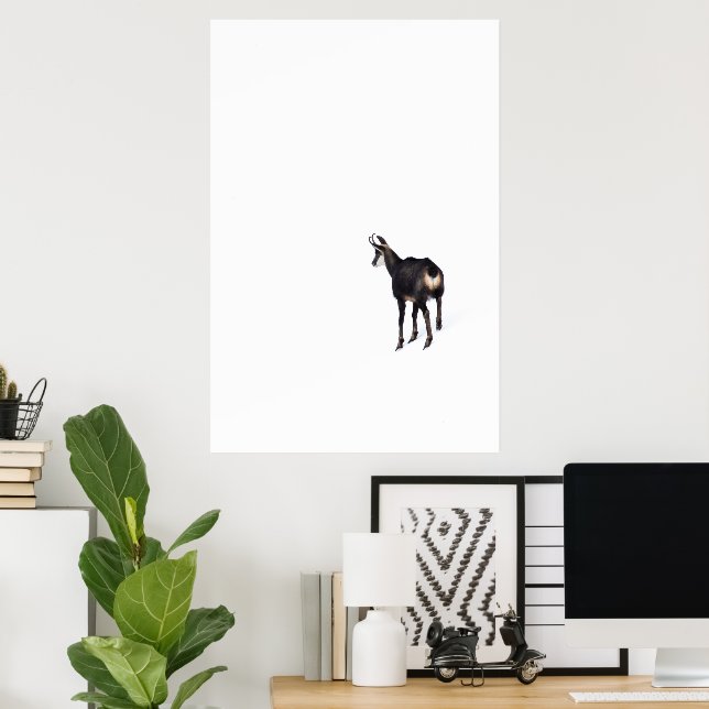 Minimalistic Alpine Chamois mountain goat on snow Poster (Home Office)