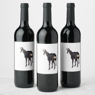 Minimalistic Alpine Chamois mountain goat on snow Wine Label