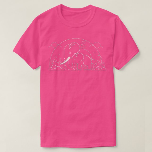Minimalistic Art Elephant Mom and Child  T-Shirt (Design Front)