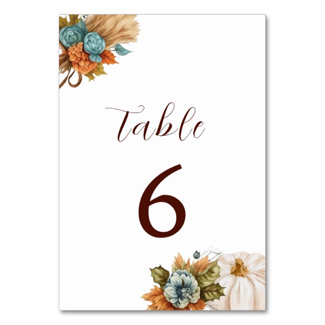 Minimalistic Autumn Wedding Pumpkin Table Number (Front)