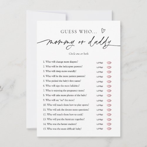 Minimalistic Baby Shower Mommy or Daddy Game Card