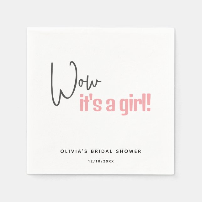 Minimalistic Baby Shower Pink It's A Girl Napkins (Front)