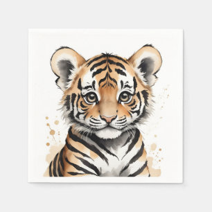 Minimalistic Baby Tiger Face in Ink and Watercolor Napkins