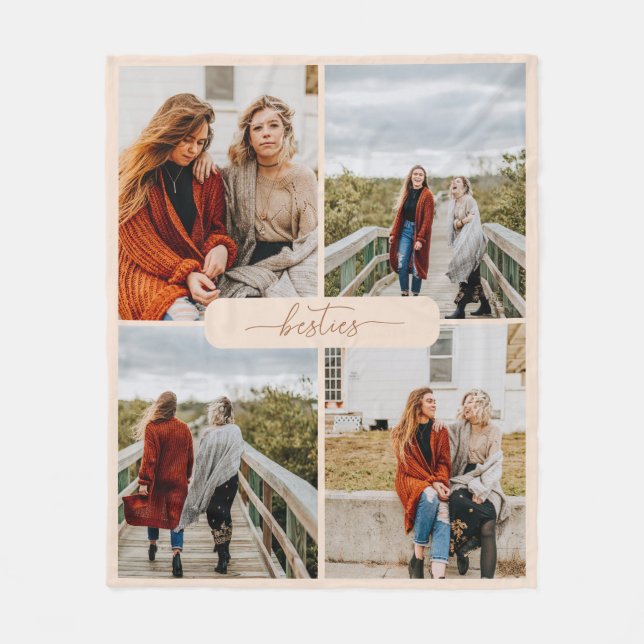 Minimalistic Beige Besties 4 Photo Collage Fleece Blanket (Front)