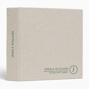Minimalistic beige craft paper texture Green text 3 Ring Binder