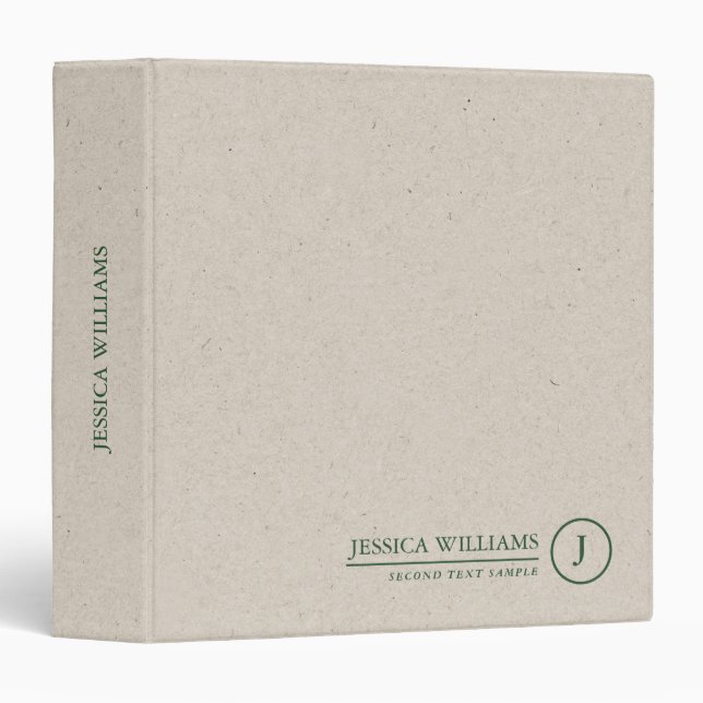 Minimalistic beige craft paper texture Green text 3 Ring Binder (Front/Spine)