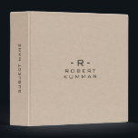 Minimalistic Beige Leather black typography 3 Ring Binder<br><div class="desc">Elegant minimalistic style design with a custom monogram and name on a beige leather texture print.</div>