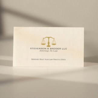 Minimalistic Beige linen & Gold Justice Scale Business Card