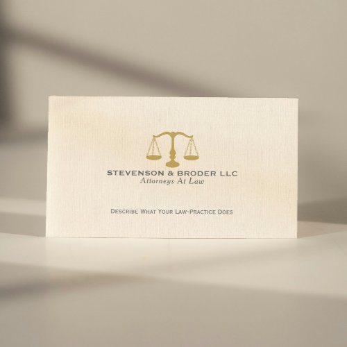 Minimalistic Beige linen  Gold Justice Scale Business Card