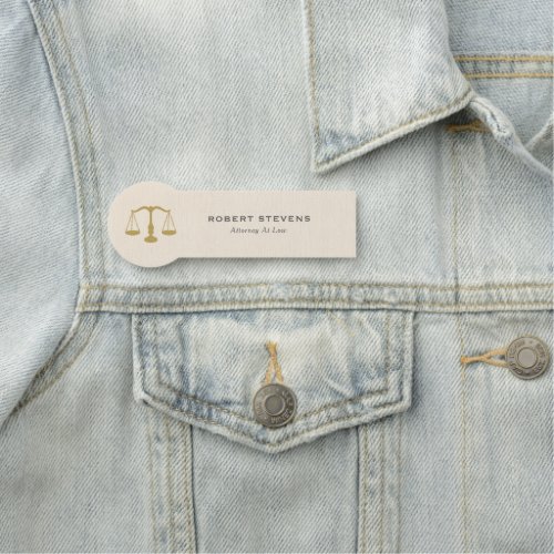 Minimalistic Beige linen  Gold Justice Scale Name Tag