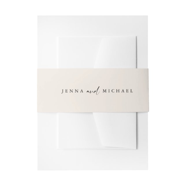 Minimalistic Beige Script Wedding Invitation Belly Band (Front Example)