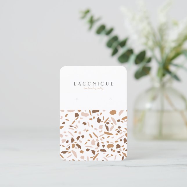 Minimalistic Beige Terrazzo Mosaic Jewelry Display Business Card (Standing Front)