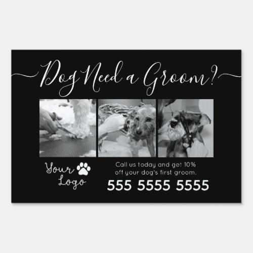 Minimalistic Black and White Dog Grooming Add Logo Sign