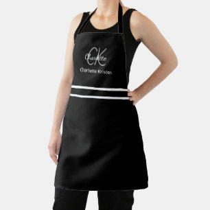 Minimalistic Black and White Monogram Name  Apron