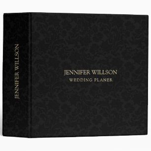 Minimalistic Black Damasks Custom Gold Typography 3 Ring Binder