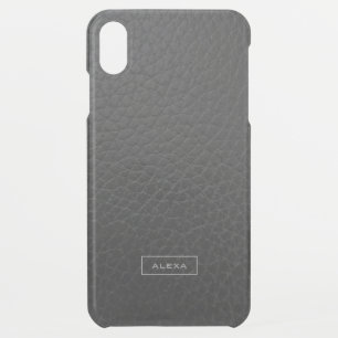 Minimalistic black faux leather monogram iPhone XS max case
