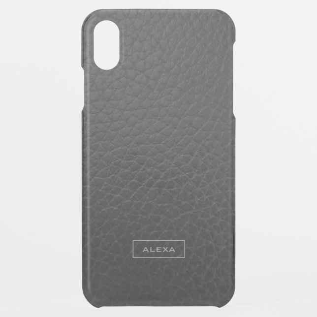 Minimalistic black faux leather monogram uncommon iPhone case (Back)